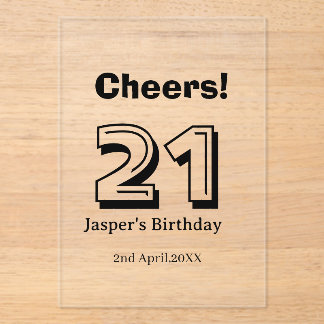 Prost 21 Geburtstag fett gedruckter Name Junge Man Acryleinladungen