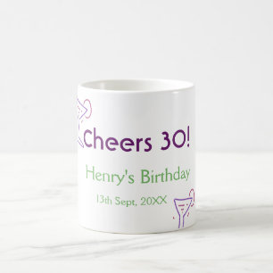 Prost 30. Geburtstag Name Wein lila Glas grün Kaffeetasse