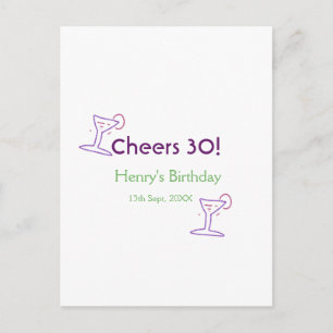 Prost 30. Geburtstag Name Wein lila Glas grün Postkarte