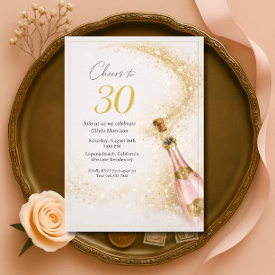Prost 30. Geburtstag Pink Gold Champagner Einladung