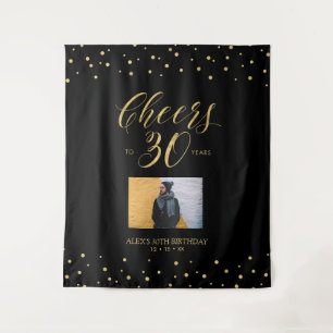 Prost 30. Geburtstags-Party-Foto in Gold und Sch Wandteppich