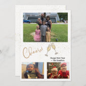 Prost! 3 Foto New Years Card Einladung (Vorne/Hinten)