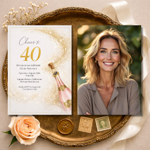 Prost 40. Geburtstagsfoto Pink Gold Champagner Einladung