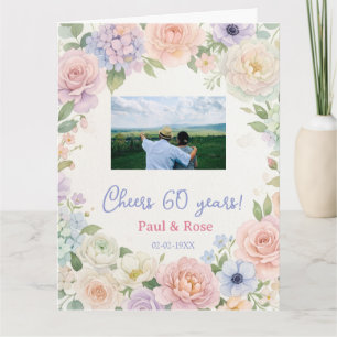 prost 60 Jahre lila rosa pastell Blumenfoto na Karte