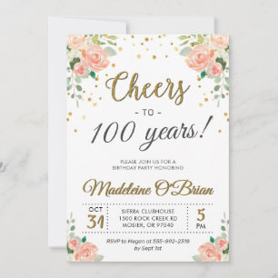 Prost auf 100 Jahre Floral Ladies Geburtstagsfeier Einladung