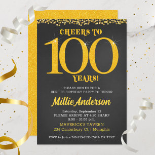 Prost auf 100 Jahre Geburtstag Gold Schwarz Hunder Einladung