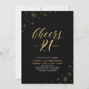 Prost auf 21   Goldene und schwarze 21. Geburtstag Einladung