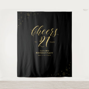 Prost auf 21 Jahre Gold & Black Geburtstagsparty Wandteppich