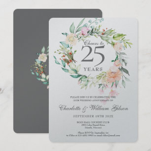 Prost auf 25 Jahre Silberhochzeit Metallisch Einladung