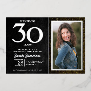 Prost auf 30 Jahre Black Silver 30. Geburtstag Folieneinladung