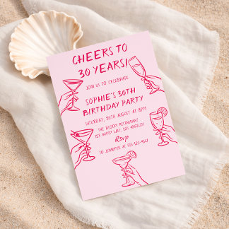 Prost auf 30 Jahre Pink Cocktail 30. Geburtstag Einladung