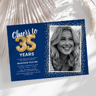 Prost auf 35 Jahre Navy Gold Foto-Einladung Einladung