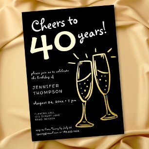 Prost auf 40 Jahre Gold Champagner Geburtstag Folieneinladung