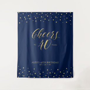 Prost auf 40 Jahre Gold & Navy Geburtstagsfeier Wandteppich