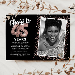 Prost auf 45 Jahre Rose Gold Foto-Einladung Einladung