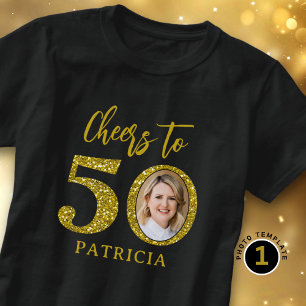 Prost auf 50 Foto Gold Glitter 50. Geburtstag T-Shirt