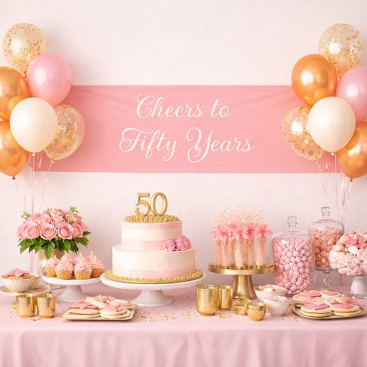 Prost auf 50 Jahre Blush Pink Elegant Script Banner