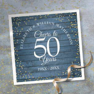 Prost auf 50 Jahre Hochzeitstag Blau Rustikal Serviette