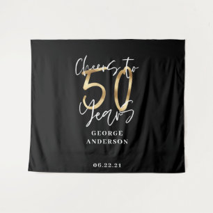 Prost auf 50 Jahre modern schwarz und gold Wandteppich