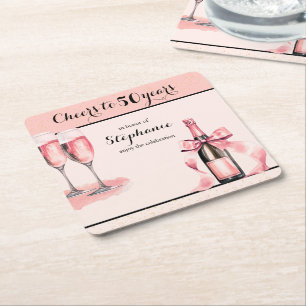 Prost auf 50 Jahre Pink Champagne Geburtstag Rechteckiger Pappuntersetzer