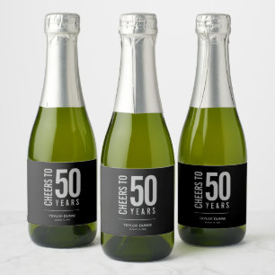 Prost auf 50 Jahre Schwarz und Silber Schaumweinetikett
