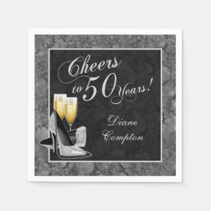Prost auf 50 Jahre Silber und Schwarz Serviette