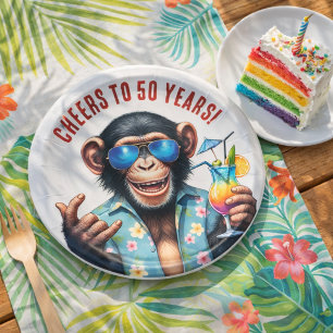 Prost auf 50 Jahre Summer Monkey 50. Geburtstag Pappteller