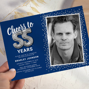 Prost auf 55 Jahre Navy Silber Foto-Einladung Einladung