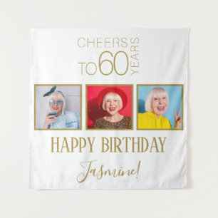 Prost auf 60 Jahre 3 Fotos Gold Eleganter Rahmen Wandteppich