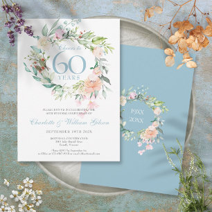 Prost auf 60 Jahre Diamantene Hochzeit Blumen Einladung