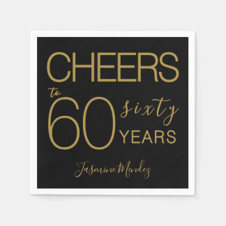 Prost auf 60 Jahre Elegant Black Gold Geburtstag Serviette