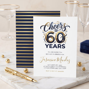 Prost auf 60 Jahre Elegant Gold Blau Geburtstag Einladung