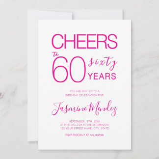 Prost auf 60 Jahre Elegantes Rosa Weiß Geburtstag Einladung