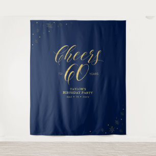 Prost auf 60 Jahre Gold & Navy Geburtstagsfeier Wandteppich