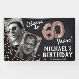 Prost auf 60 Jahre Rose Gold 2 Foto Geburtstag Banner