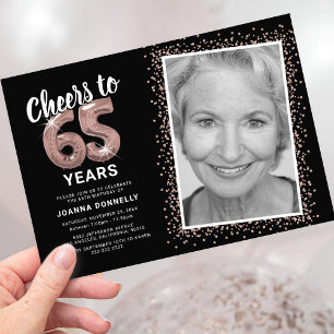 Prost auf 65 Jahre Rose Gold Foto-Einladung Einladung