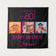 Prost auf 80 Jahre 3 Fotos Schwarz Pink Elegant