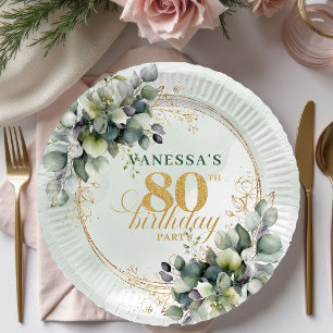 Prost auf 80 Jahre Bohemian Eucalyptus Goldplatte Pappteller
