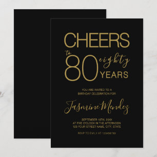 Prost auf 80 Jahre Elegant Black Gold Geburtstag Einladung
