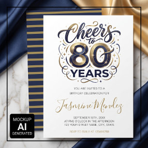 Prost auf 80 Jahre Elegant Gold Blau Geburtstag Einladung