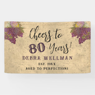 Prost auf 80 Jahre Elegant Rustikale Wein Geburtst Banner
