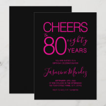 Prost auf 80 Jahre Elegant Schwarz Rosa Geburtstag