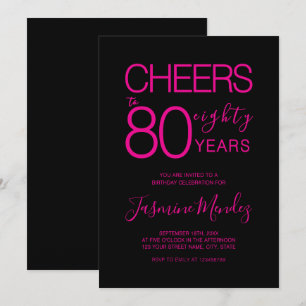 Prost auf 80 Jahre Elegant Schwarz Rosa Geburtstag Einladung
