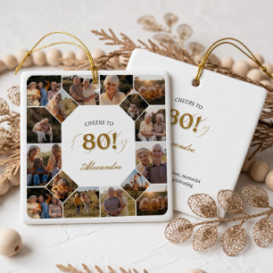 Prost auf 80 Jahre Foto-Collage Geburtstagsandenke Keramikornament