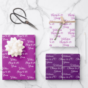 Prost auf 80 Jahre Pink Magenta 80. Geburtstag Geschenkpapier Set