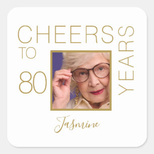 Prost auf 80 Jahre White Gold Photo Elegant Quadratischer Aufkleber