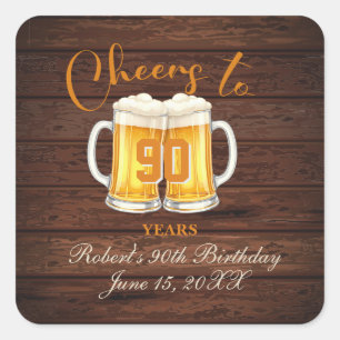 Prost auf 90 Jahre  Quadratischer Aufkleber