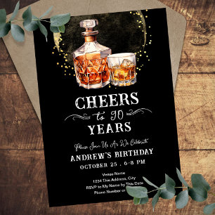 Prost auf 90 Jahre Whiskey Erwachsener Geburtstag Einladung