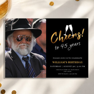 Prost auf 95 Jahre Goldene Schwarze Erwachsene Geb Einladung