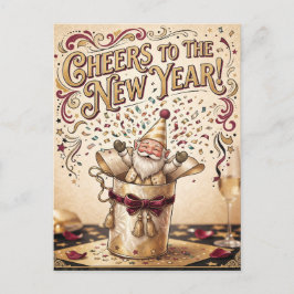 "Prost auf das neue Jahr!" mit Gnom in einer Gesch Postkarte